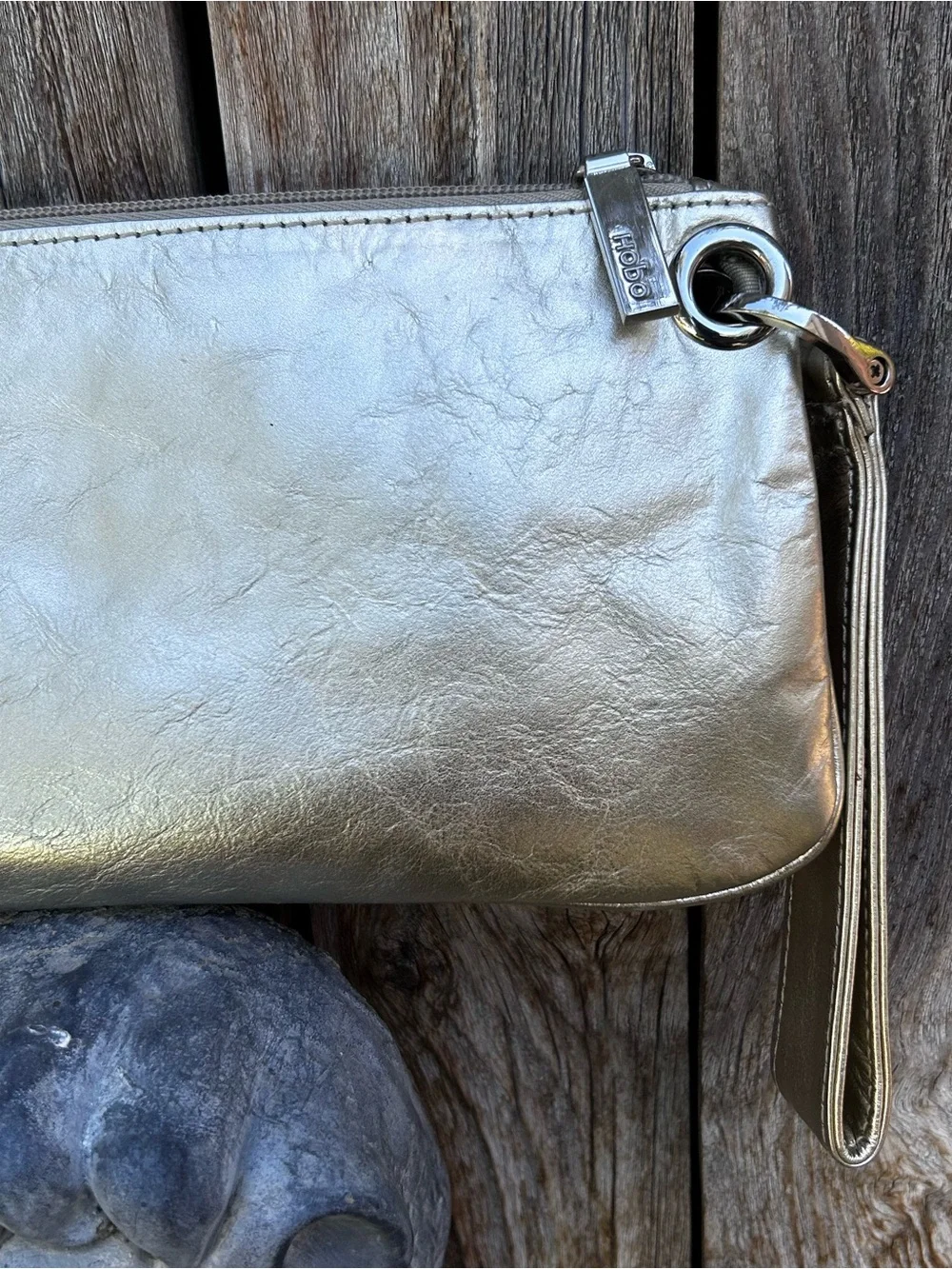 Hobo International Vida Metallic Gold Leather Wristlet Wallet Clutch
